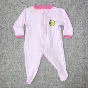 Noomie NB pima cotton zip footie with smiley face VGUC